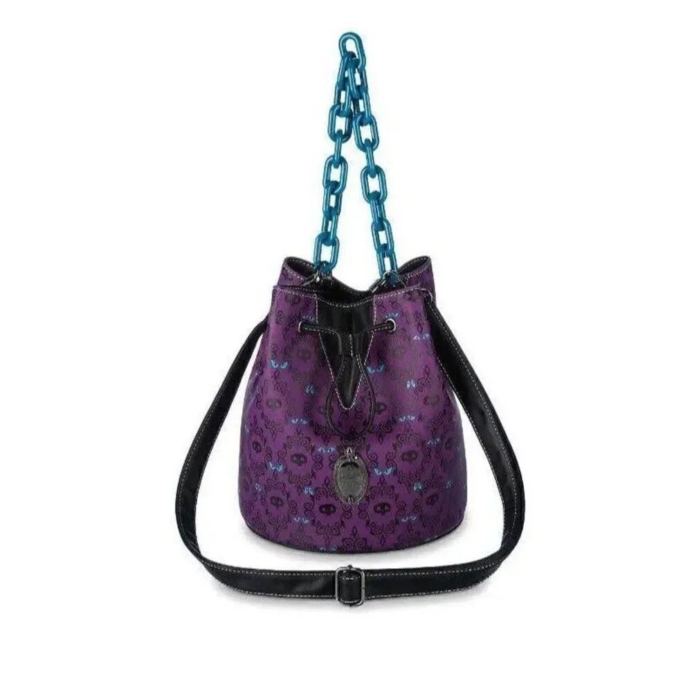Disney Parks Loungefly Haunted Mansion Wallpaper Drawstring Bucket Bag Purse Glo
